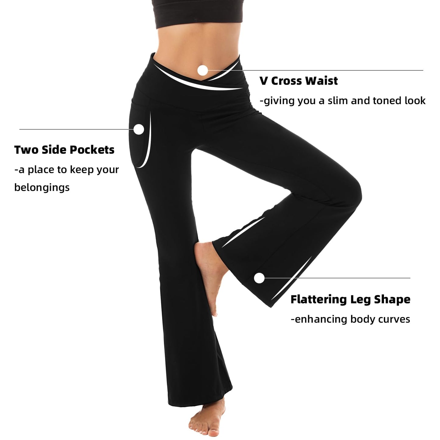 Stanpetix Flare Leggings for Women Yoga Pants with Pockets Workout Crossover Bootcut Leggings Tummy Control Black