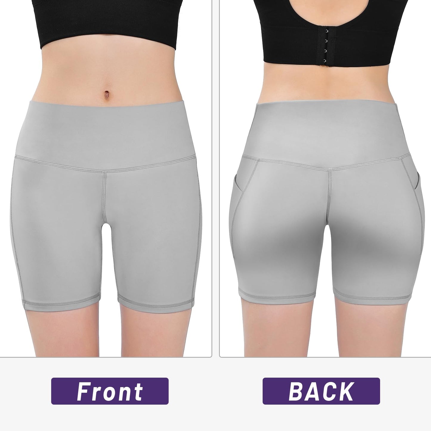 Stanpetix Biker Shorts for Women with Pockets - High Waisted Yoga Shorts 6" Workout Gym Shorts Tummy Control(Grey,Medium)