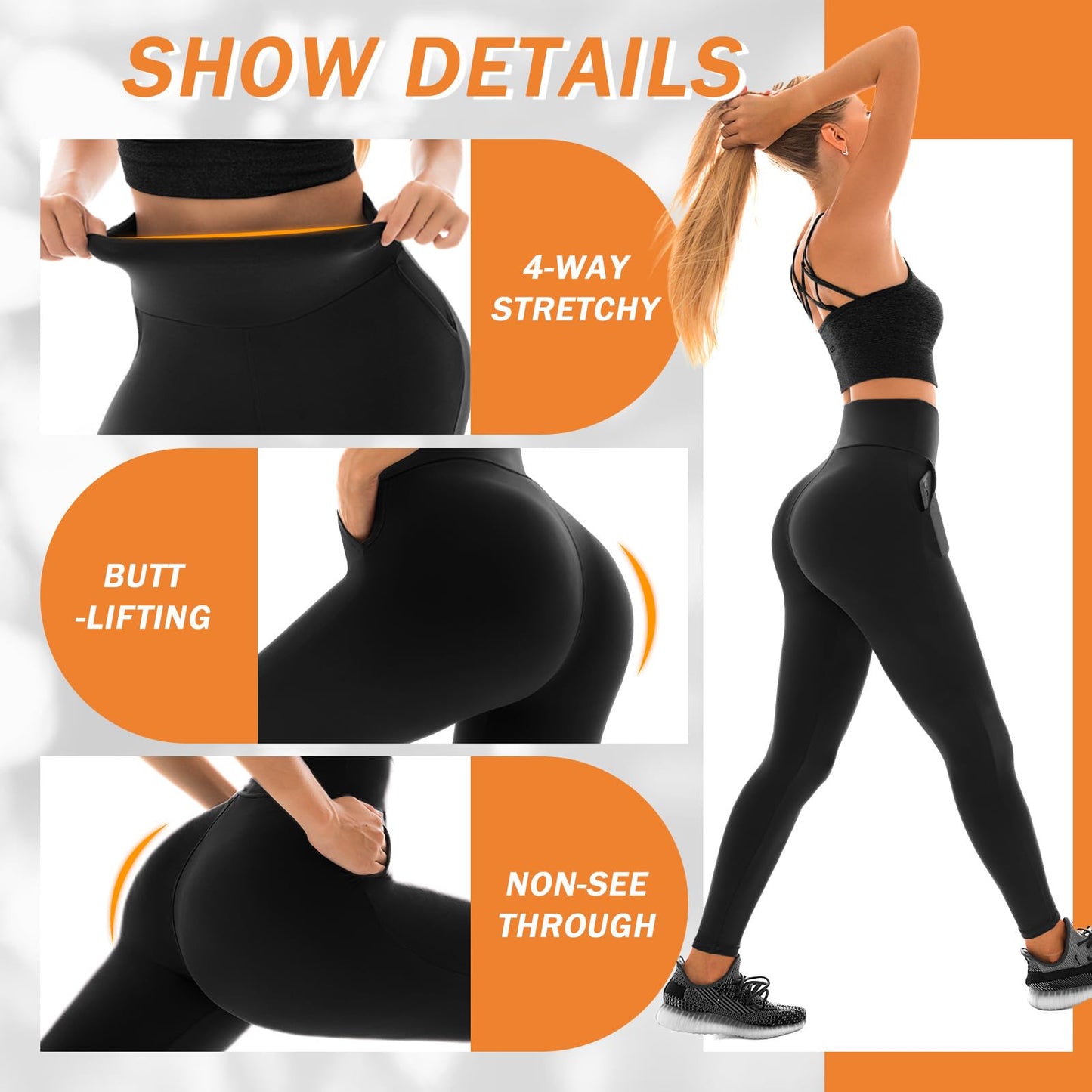 Stanpetix Leggings for Women, High Waist Gym Leggings with Pocket for Workout Running Exercise Black 1 Pack LXL