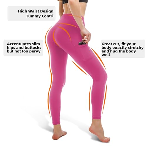 Stanpetix Yoga Pants with Pockets - Gym Leggings Workout Lggeings for Women Tummy Control High Waisted (Rose Pink,XXL)