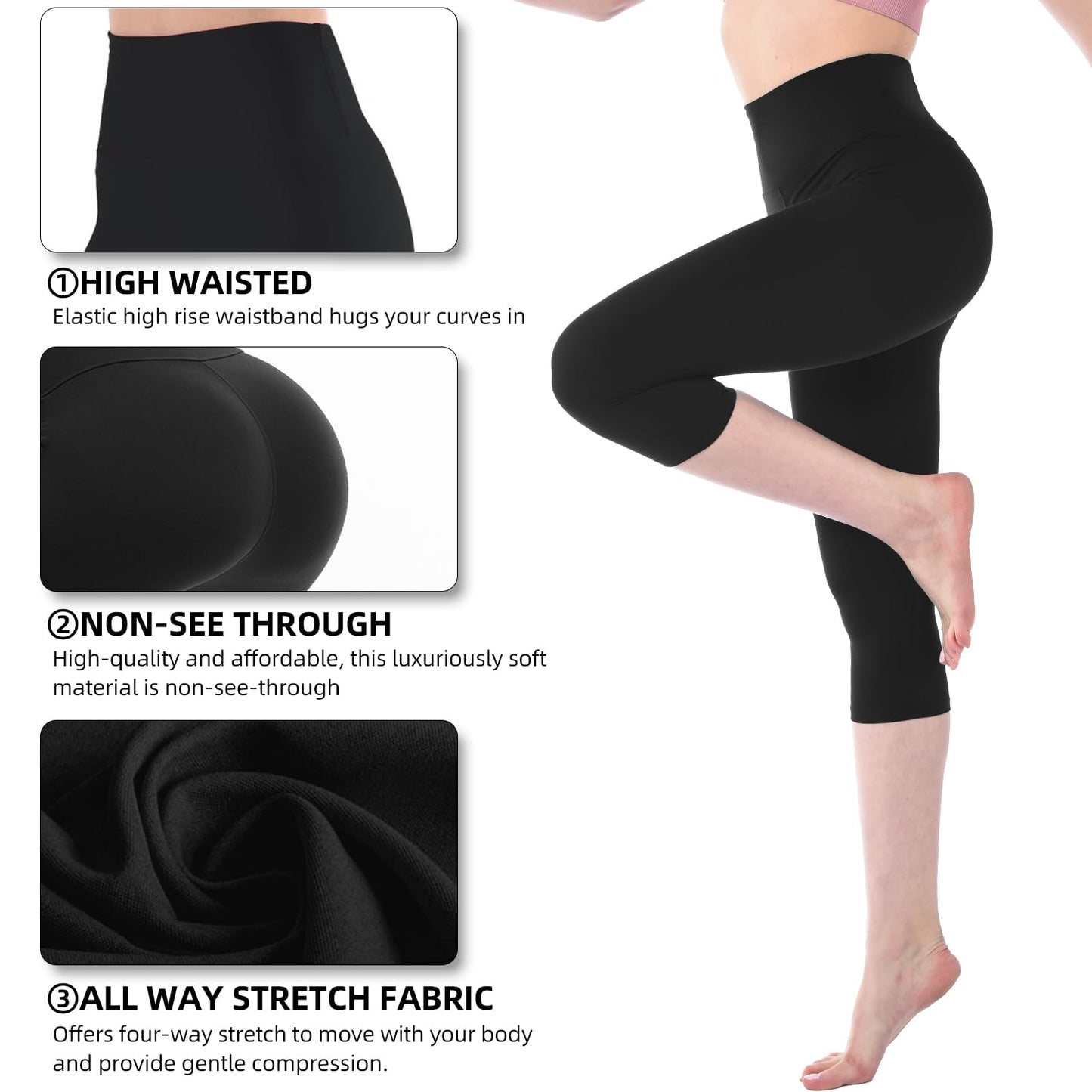 Stanpetix Leggings for Women Tummy Control - High Waisted Workout Leggings Compression Leggings for Women (Black,Capri,L-XL)