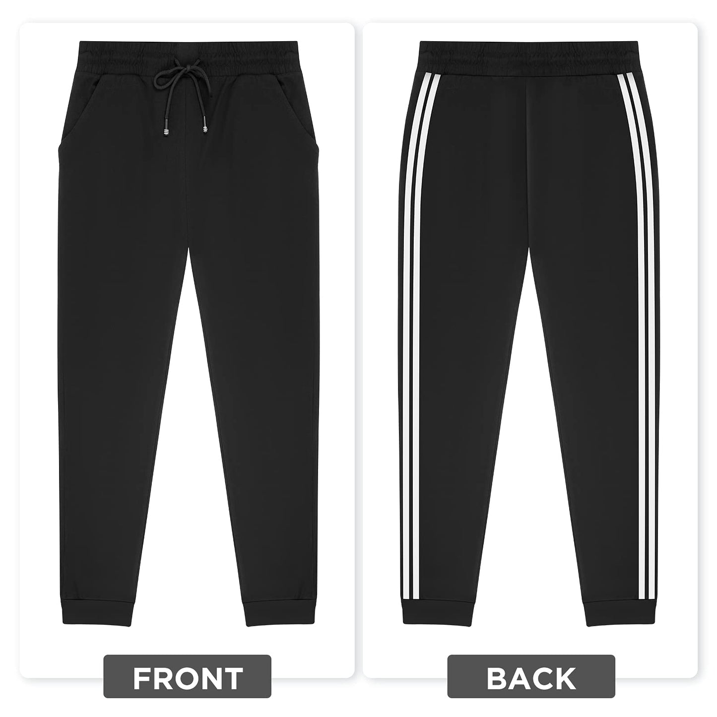 Stanpetix Sport Pants for Women - Running Jogger Women’s Sweatpants with Pockets 2pcs(Black with White Stripe,L)