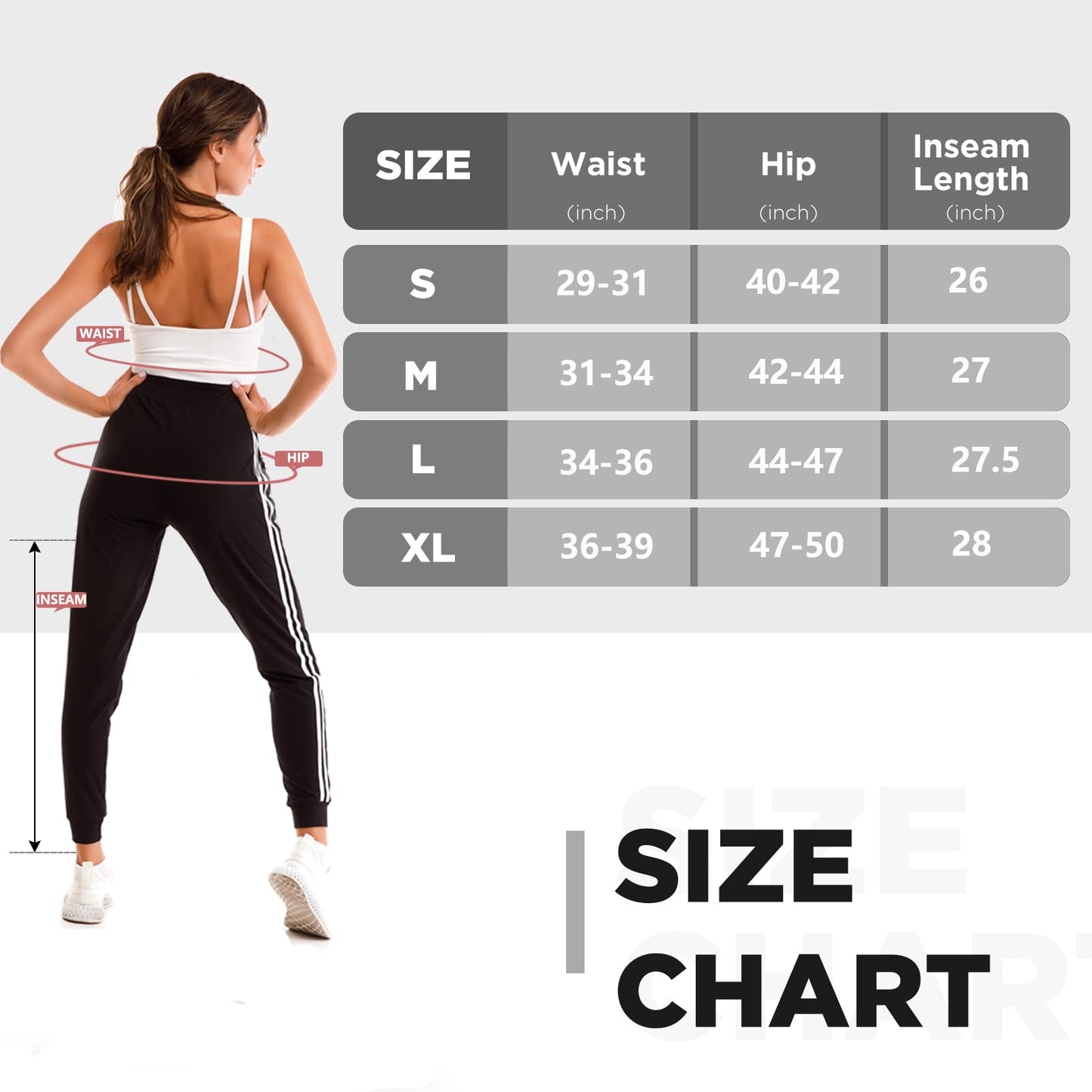 Stanpetix Joggers for Women - Womens Sweatpants with Pockets Sport Pants Black Trousers for Women UK（Black with White Strip, M