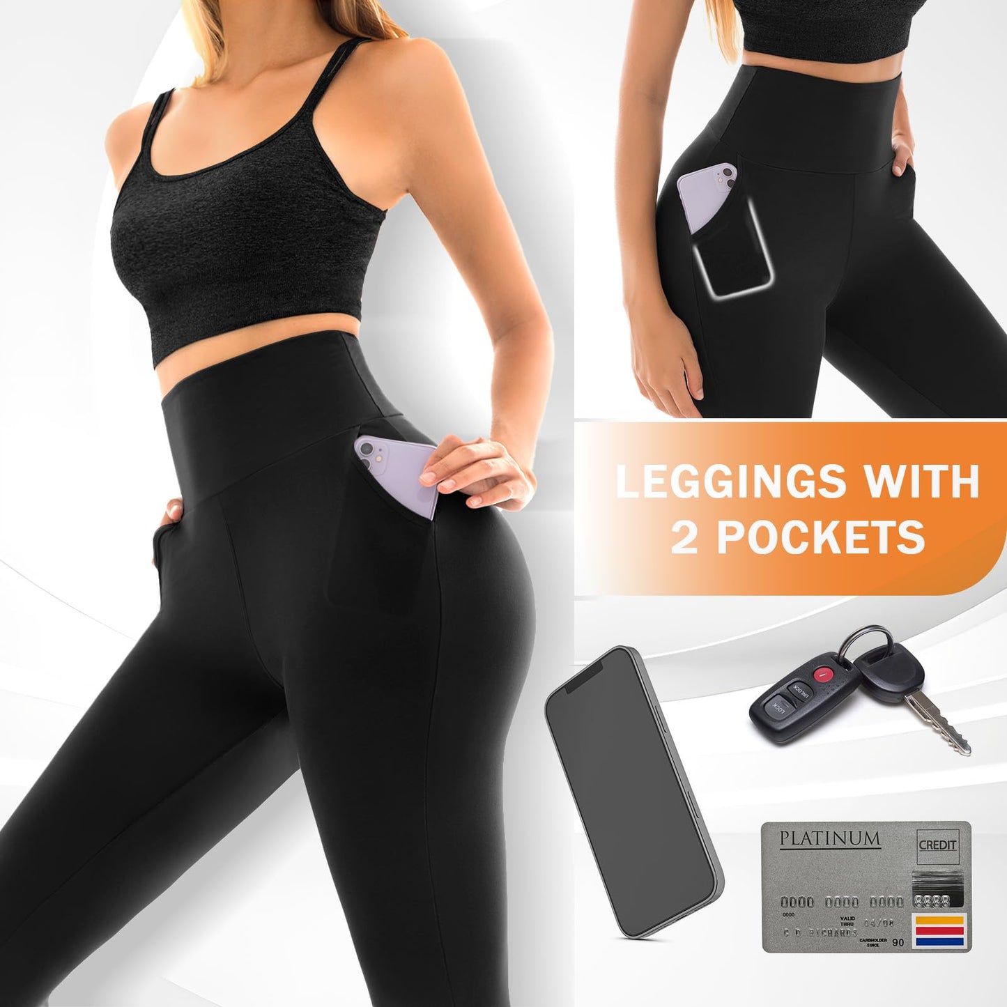 Stanpetix Leggings for Women, High Waist Gym Leggings with Pocket for Workout Running Exercise Black 1 Pack LXL