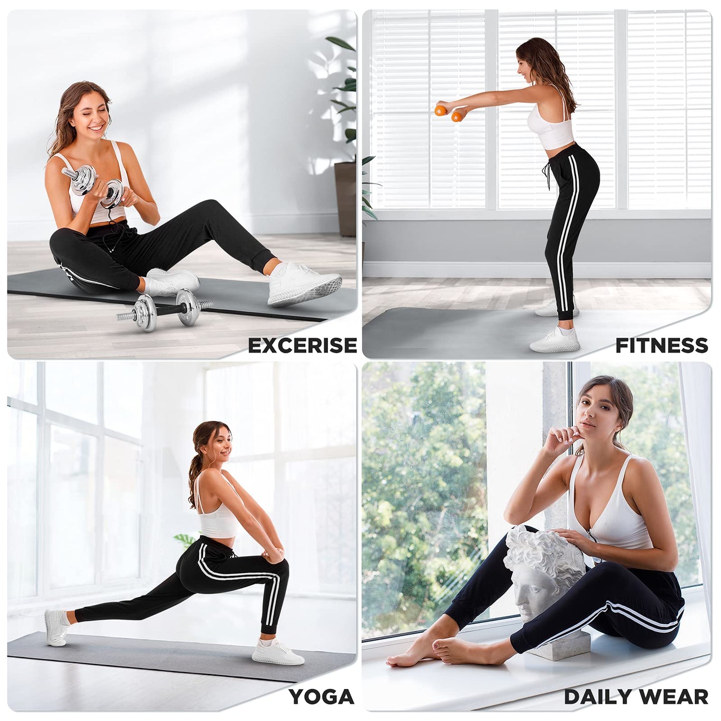 Stanpetix Joggers for Women - Womens Sweatpants with Pockets Sport Pants Black Trousers for Women UK（Black with White Strip, M